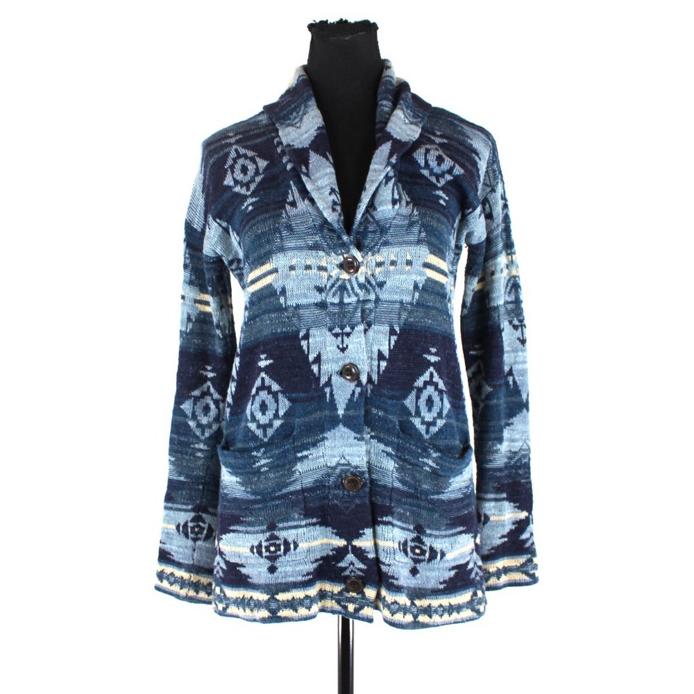 Denim & Supply Ralph Lauren Blue Aztec Cardigan XS Southwestern Cotton Sweater